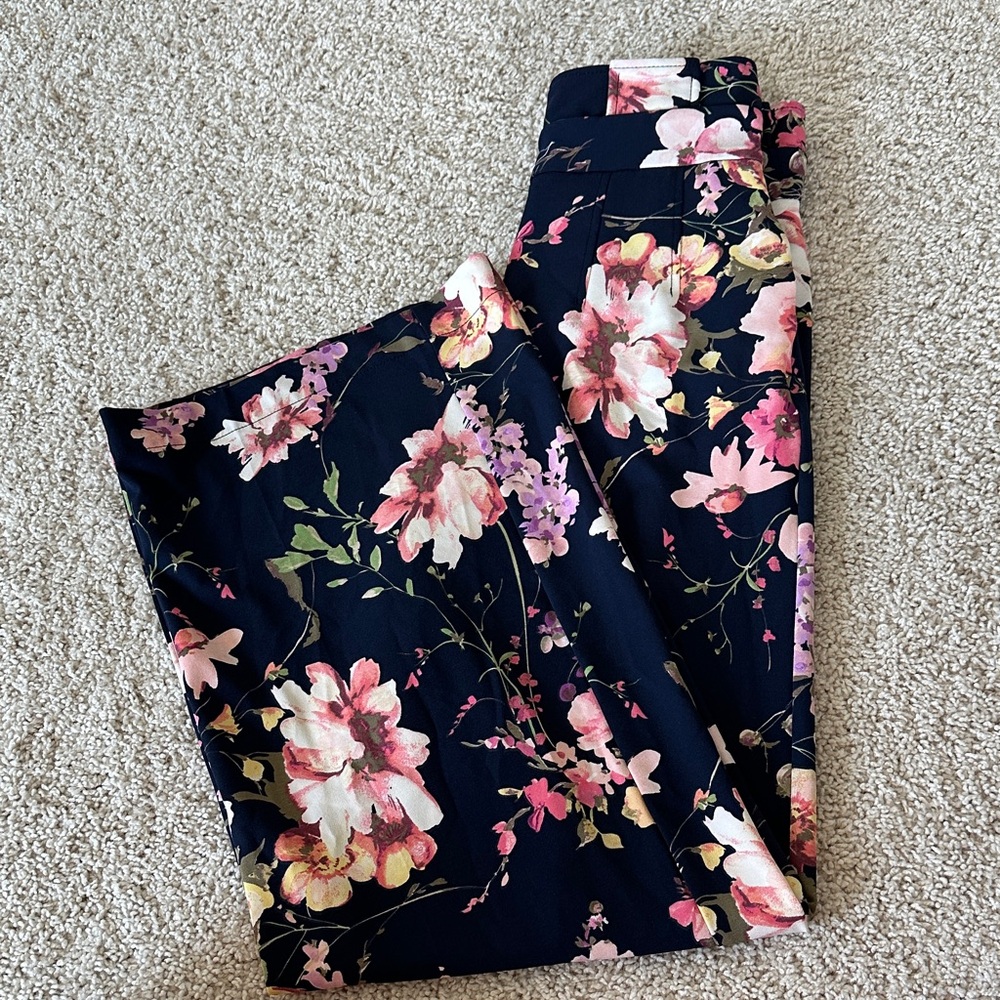 Floral Women's Trousers in Navy and Pink